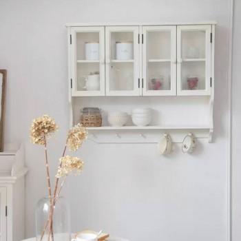 رف جداري مصنوع من الخشب الطبيعي مطعم بالزجاج 9127