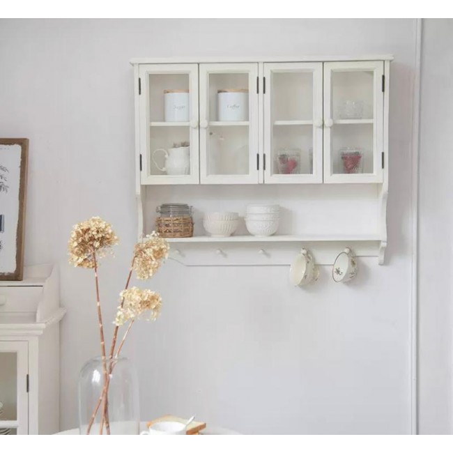 رف جداري مصنوع من الخشب الطبيعي مطعم بالزجاج 9127