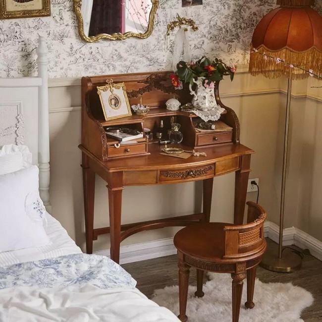 مكتب مصنوع من الخشب الطبيعي نحت يدوي بتصميم فرنسي 9141