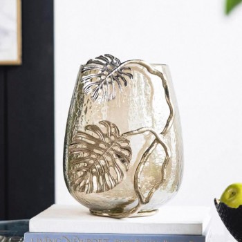 فازه زجاجي مطعم بالمعدن المشغول يدوي 7813