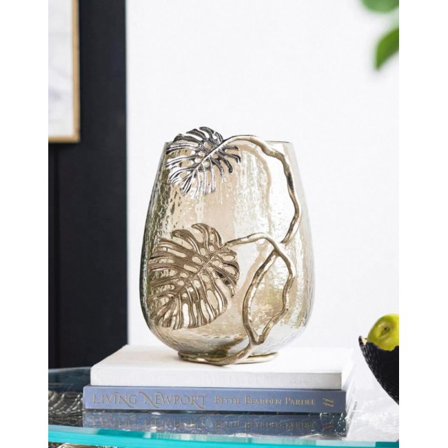 فازه زجاجي مطعم بالمعدن المشغول يدوي 7813