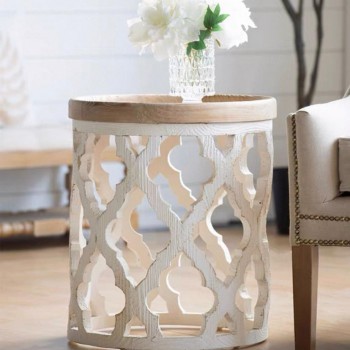 طاوله داائريه جانبيه سطح من الخشب الطبيعي بتصميم اوربي 7792