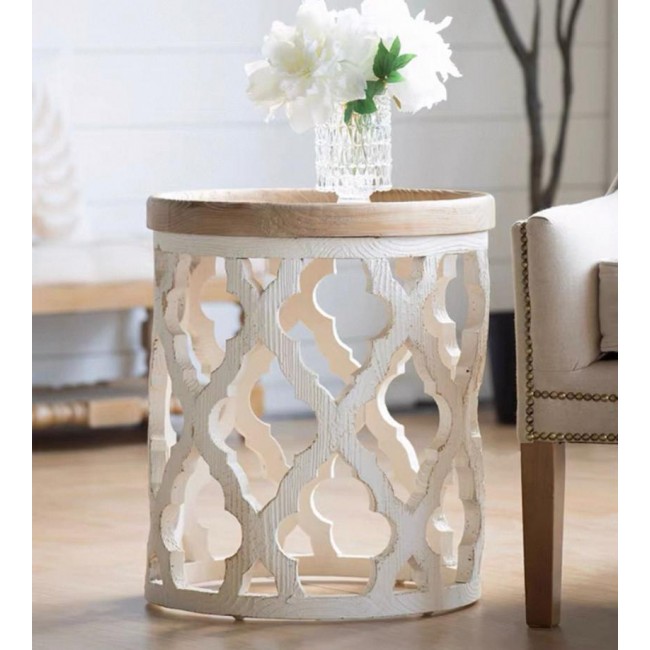 طاوله داائريه جانبيه سطح من الخشب الطبيعي بتصميم اوربي 7792