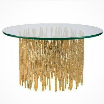 طاوله قهوه مستديره بسطح من الزجاج وقاعده معدن مذهب بتصميم مودرن 8131