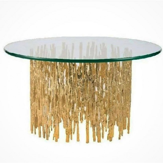 طاوله قهوه مستديره بسطح من الزجاج وقاعده معدن مذهب بتصميم مودرن 8131