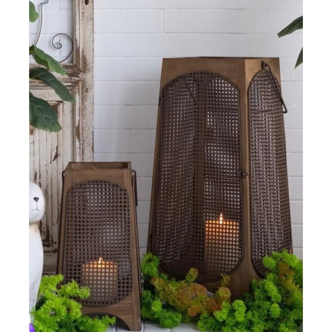 طقم شمعدان ارضيه مصنوعه من الخشب الطبيعي مشغول يدويا 8040