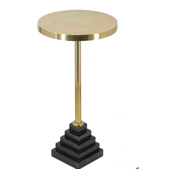 طاوله جانبيه مستديره بسطح معدن مذهب وقاعده خشبيه بتصميم عصري 7903