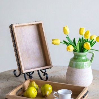 طقم صينيه خشبيه مطعم بالمعدن الاسود 2 قطع 8031