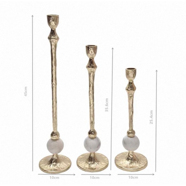 طقم شمعدان معدن ذهبي مطعم برخام 3 قطع 7992