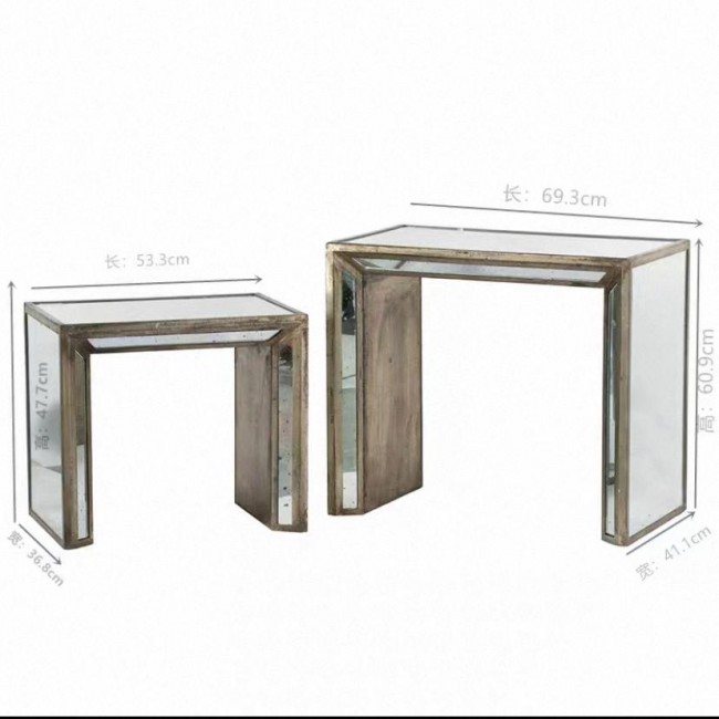 طاوله جانبيه طقم باسطح مرايا مدعم بخشب يضيف جمالا للمنزل 7780