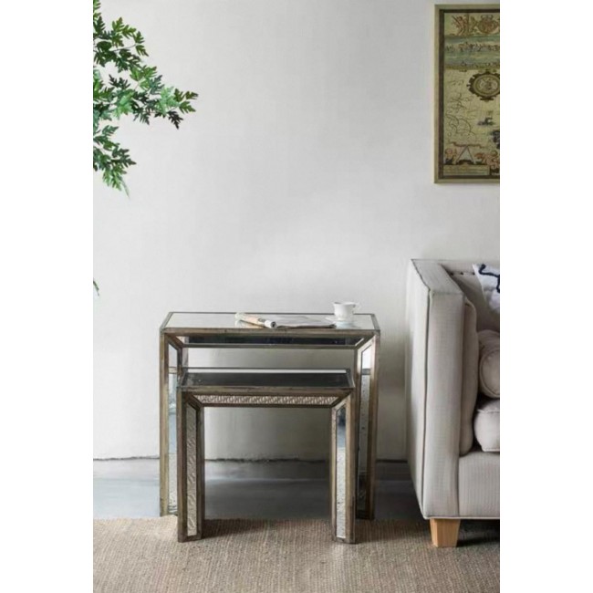 طاوله جانبيه طقم باسطح مرايا مدعم بخشب يضيف جمالا للمنزل 7780
