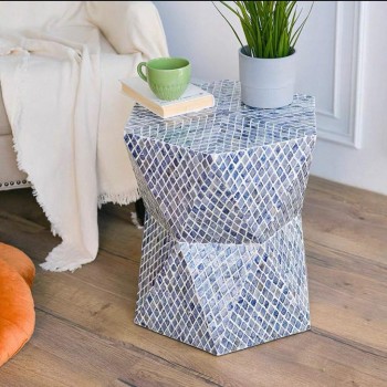 طاوله جانبيه بستايل هندسي مطعم بصدف طبيعي رائع بدرجات اللون الازرق7834