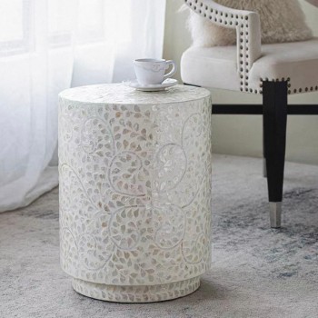 طاوله جانبيه مستديره مطعمه بصدف الطبيعي جميل 7831