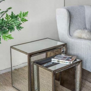 طاوله جانبيه طقم باسطح مرايا مدعم بخشب يضيف جمالا للمنزل 7780