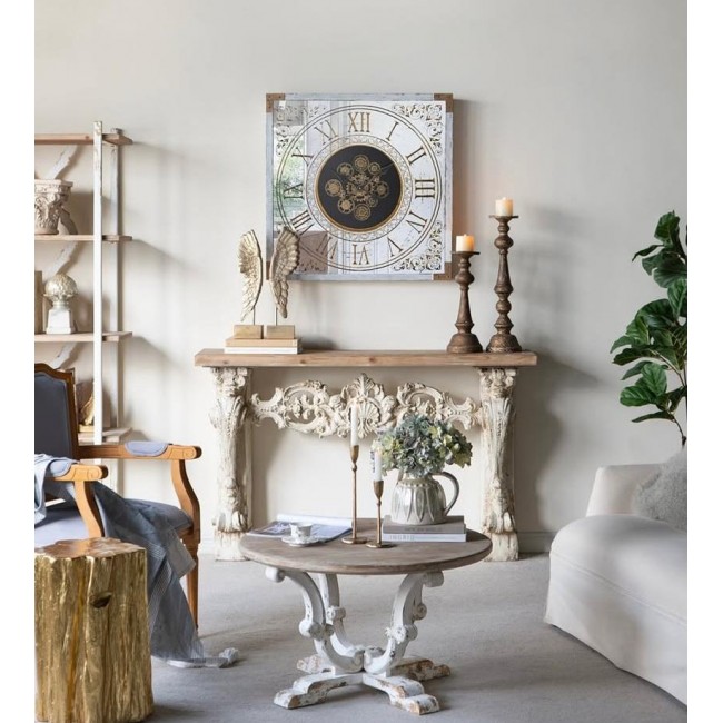 طاوله وسط مصنوعه كخشب البلوط الطبيعي حفر يدوي فنتيج ستايل7908