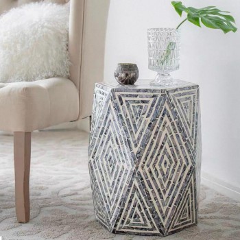 طاوله جانبيه مستديره مطعمه بصدف طبيعي مثالي لغرفة المعيشه 7822