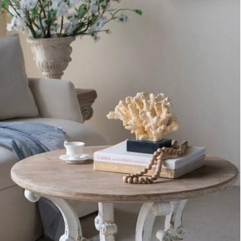 طاوله وسط مصنوعه كخشب البلوط الطبيعي حفر يدوي فنتيج ستايل7908