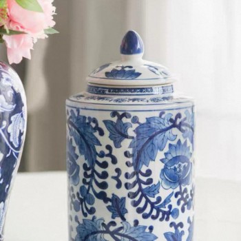 فازه سيراميك بنقوش زهور زرقاء فاخره 8128