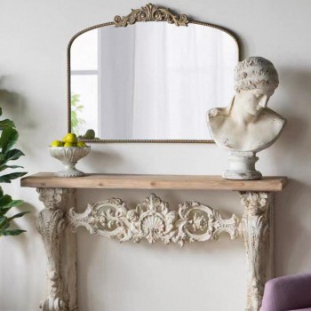 كونسول جداري خشب طبيعي أبيض منحوت بتصميم روماني شابي شيك 7401