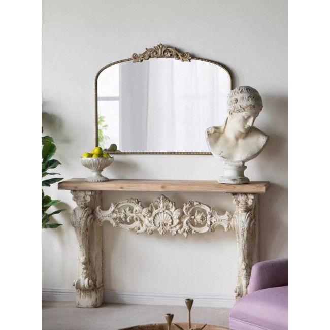 كونسول جداري خشب طبيعي أبيض منحوت بتصميم روماني شابي شيك 7401