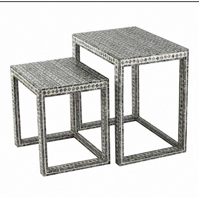 طقم طاوله جانبيه مطعمه برقائق صدف طبيعيه باللون الابيض والاسود 7872