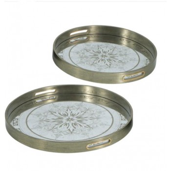 طقم صينية تقديم مرايا 2 قطع دائريه مذهبه 7897 طقم صينية تقديم مرايا 2 قطع دائريه مذهبه 7897