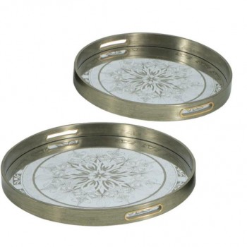 طقم صينية تقديم مرايا 2 قطع دائريه مذهبه 7897