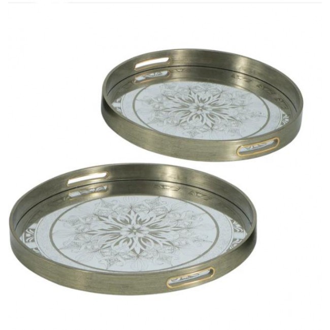 طقم صينية تقديم مرايا 2 قطع دائريه مذهبه 7897