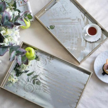 طقم صينيه تقديم مرايا 2 قطعه مستطيله7899