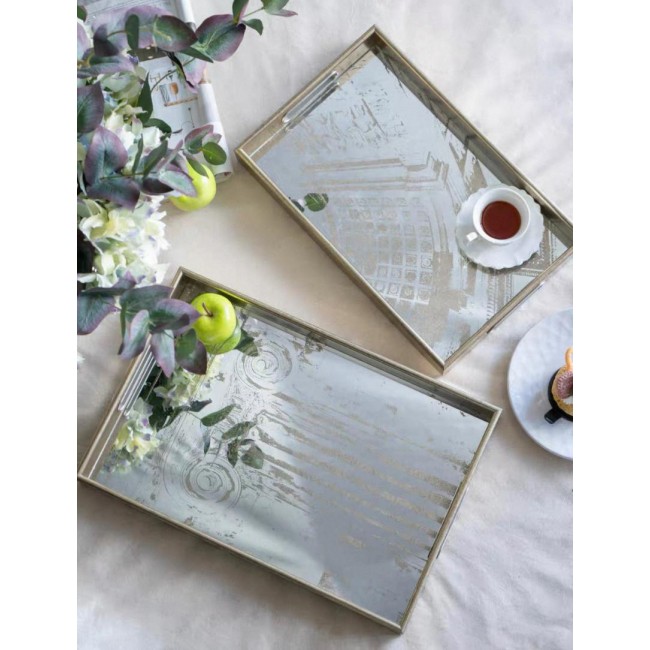 طقم صينيه تقديم مرايا 2 قطعه مستطيله7899