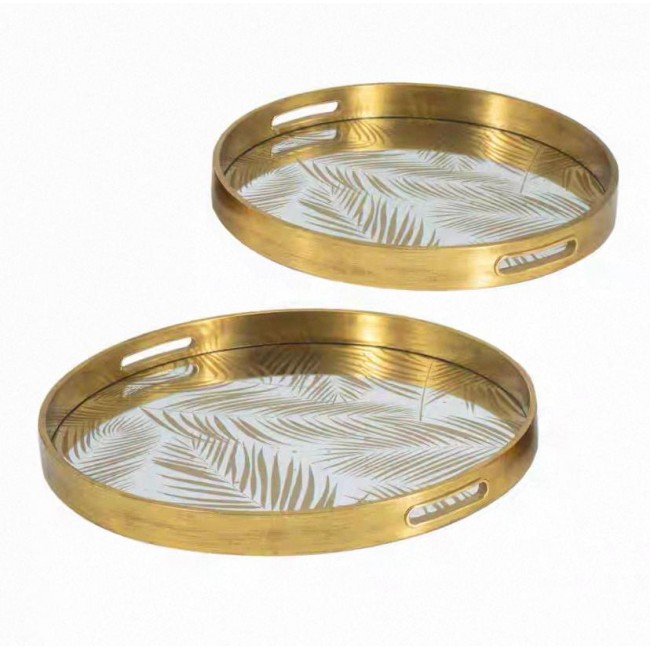 طقم صينية تقديم2 قطع دائريه مذهبه  7897