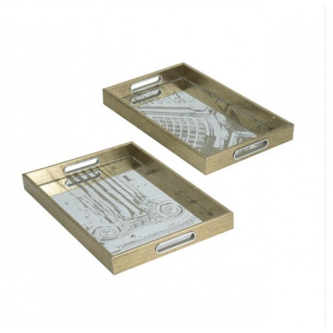 طقم صينيه تقديم مرايا 2 قطعه مستطيله7899