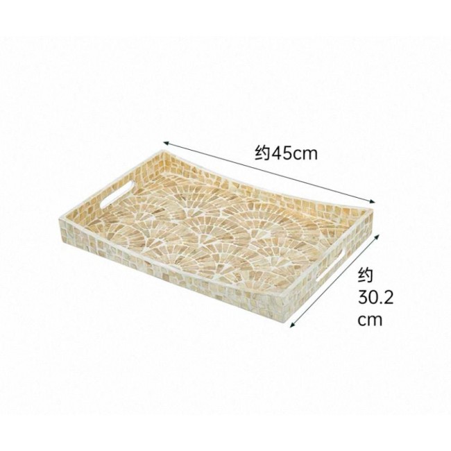 صينيه تقديم مستطيله مطعمه بشرائح الصدف الطبيعي8010