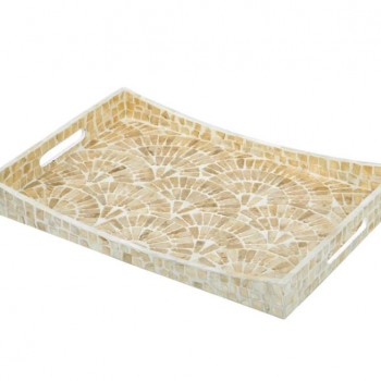 صينيه تقديم مستطيله مطعمه بشرائح الصدف الطبيعي8010