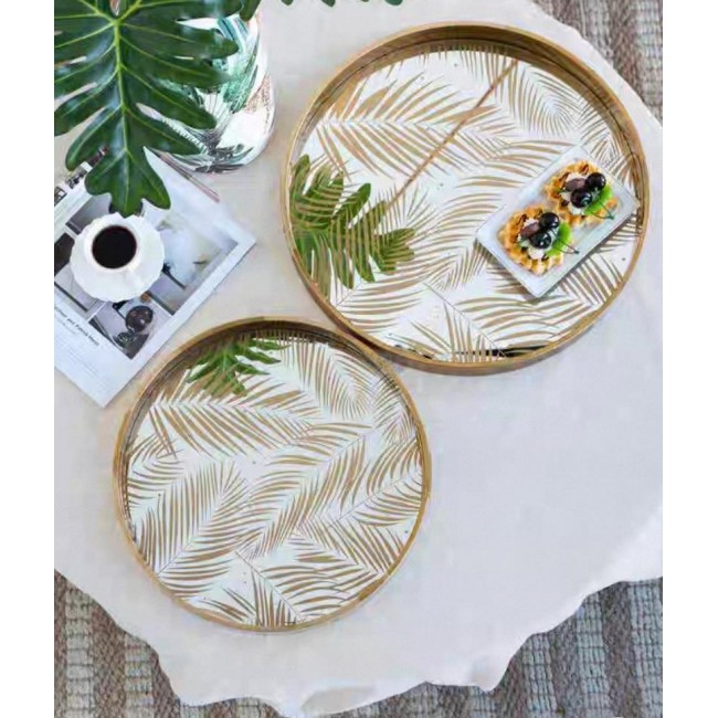 طقم صينية تقديم2 قطع دائريه مذهبه  7897