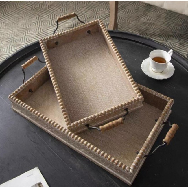 طقم صينيه تقديم خشب طبيعي 2 قطعه 7798