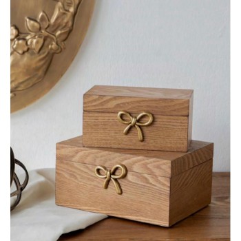 طقم صندوق خشبي مطعم بالمعدن المشغول يدويا 2 قطعه L8086