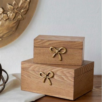 طقم صندوق خشبي مطعم بالمعدن المشغول يدويا 2 قطعه L8086