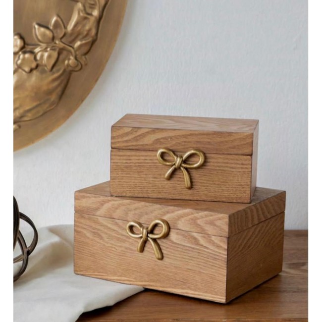 طقم صندوق خشبي مطعم بالمعدن المشغول يدويا 2 قطعه L8086