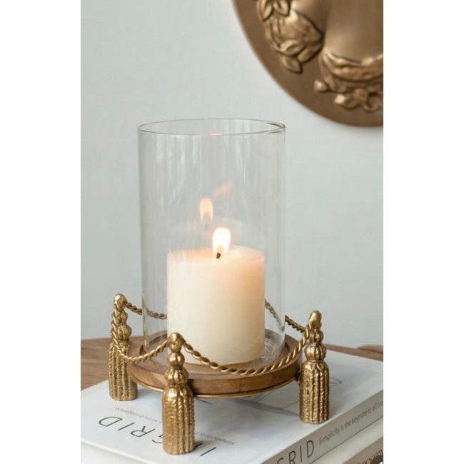 شمعدان خشبي انيق مطعم بالمعدن المشغول L8085