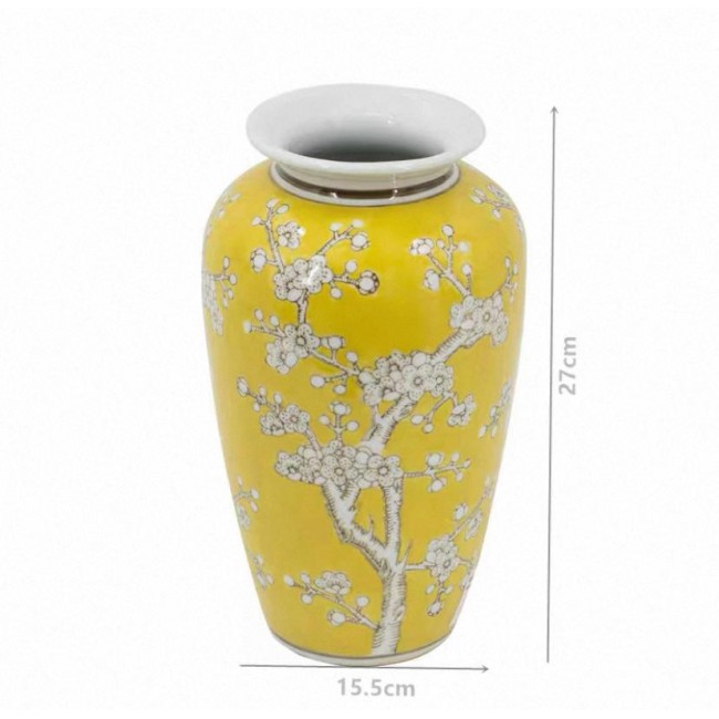 فازه سيراميك صفراء مزخرفه بالورود 7836