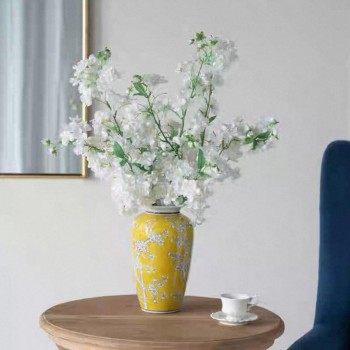 فازه سيراميك صفراء مزخرفه بالورود 7836