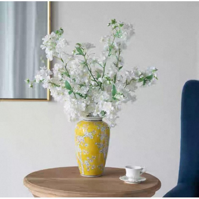 فازه سيراميك صفراء مزخرفه بالورود 7836