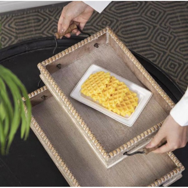 طقم صينيه تقديم خشب طبيعي 2 قطعه 7798