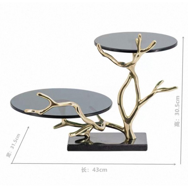 صحن تقديم زجاج بقاعده اغصان ذهبي معدن 7812