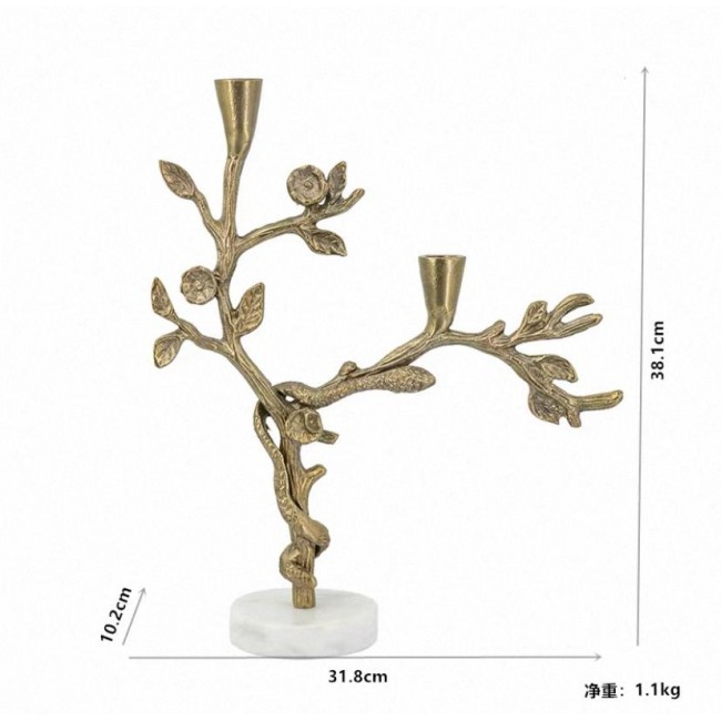 شمعدان معدن بتصميم اغصان نبات بقاعده رخام 7996