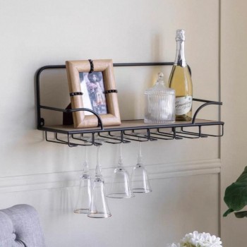 رف جداري خشب ومعدن بتصميم اوربي 8032