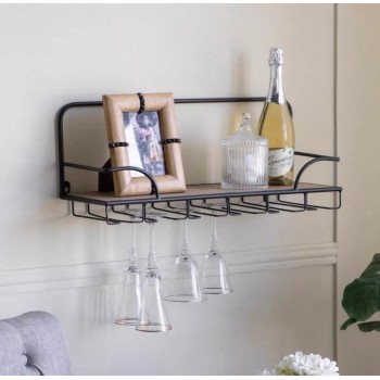 رف جداري خشب ومعدن بتصميم اوربي 8032