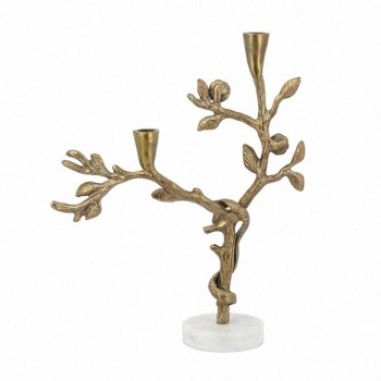 شمعدان معدن بتصميم اغصان نبات بقاعده رخام 7996