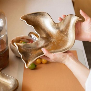 صحن معدن ذهبي بتصميم طير 8054